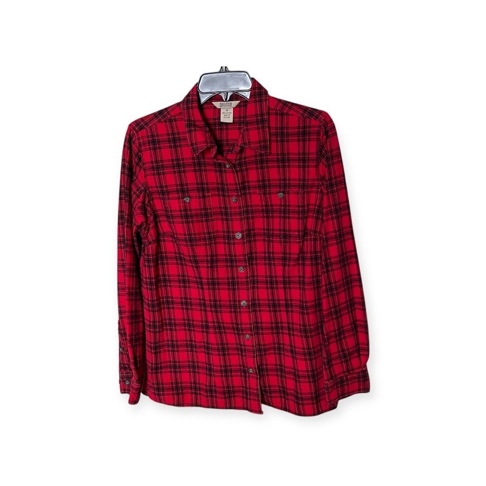 Duluth Trading Co. Cotton Free Swingin' Red and Black Flannel Shirt Size Medium